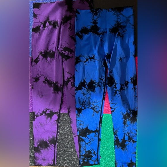 Womens Tie-Dye Leggings - Purple and Blue (run small) - Picture 2 of 2